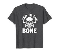 Bad to The Bone Skeleton Rocker Rebel Biker Actitud Camiseta, Hombre, Jaspeado Oscuro, L