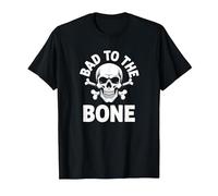 Bad to The Bone Skeleton Rocker Rebel Biker Actitud Camiseta, Hombre, Negro, XL