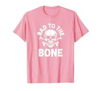 Bad to The Bone Skeleton Rocker Rebel Biker Actitud Camiseta, Hombre, Rosado, S