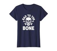 Bad to The Bone Skeleton Rocker Rebel Biker Actitud Camiseta, Mujer, Azul Marino, 3XL