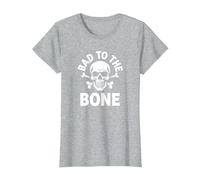 Bad to The Bone Skeleton Rocker Rebel Biker Actitud Camiseta, Mujer, Gris Jaspeado, XXL
