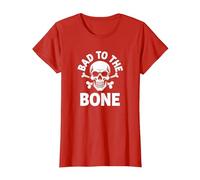 Bad to The Bone Skeleton Rocker Rebel Biker Actitud Camiseta, Mujer, Rojo, XL
