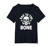 Bad to The Bone Skeleton Rocker Rebel Biker Actitud Camiseta, Mujer Tallas Grandes, Negro, 1XL Grande