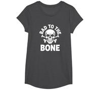 Bad to The Bone Skeleton Rocker Rebel Biker Actitud Camiseta, Niñas, Jaspeado Oscuro, L