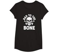 Bad to The Bone Skeleton Rocker Rebel Biker Actitud Camiseta, Niñas, Negro, Mediano
