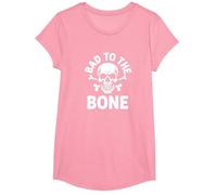 Bad to The Bone Skeleton Rocker Rebel Biker Actitud Camiseta, Niñas, Rosado, M