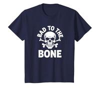 Bad to The Bone Skeleton Rocker Rebel Biker Actitud Camiseta, Niños, Azul Marino, 12 años