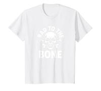 Bad to The Bone Skeleton Rocker Rebel Biker Actitud Camiseta, Niños, Blanco, 12 años