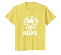 Bad to The Bone Skeleton Rocker Rebel Biker Actitud Camiseta, Niños, Limón, 4 años