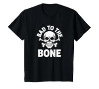 Bad to The Bone Skeleton Rocker Rebel Biker Actitud Camiseta, Niños, Negro, 6 años