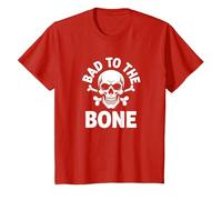 Bad to The Bone Skeleton Rocker Rebel Biker Actitud Camiseta, Niños, Rojo, 4 años