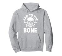 Bad to The Bone Skeleton Rocker Rebel Biker Actitud Sudadera con Capucha, Unisex para Adultos, Gris Jaspeado, XL
