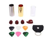 Badafaci Juego de Púas Deslizantes para Guitarra de 60 Mm con Diapositivas de Acero y Latón de Vidrio, 4 Púas para Dedos, 6 para Guitarra, Soporte para y Bolsa de Almacenamiento