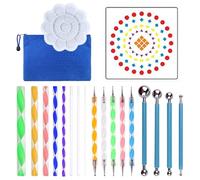 Badafaci Kit de Herramientas para Mandalas de 44 Piezas, 16 Plantillas, 10 Pinceles, 1 Paleta, 4 Bolígrafos de Punta Esférica de Doble Punta, 5 Punteros de Silicona de Doble para (Plástico 4)