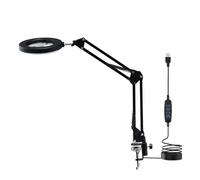 Badafaci Lupa 10X con Luz LED, Lámpara de Escritorio con Luz, Lupa con Pinza, Brazo Ajustable, Rotación de 360 grados, 3 Modos de Color, Atenuación Continua, Ideal para Manualid (BLACK)