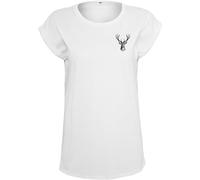 Baddery Camiseta de caza para mujer, diseño de cabeza de ciervo, Color blanco., XXL