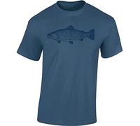 Baddery Camiseta de pescador para hombre, diseño de trucha, Azul Denim - Trucha, XL