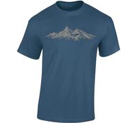 Baddery Camiseta de Senderismo para Hombre: Cumbres Alpinas - Camiseta de Escalada para Hombres - Regalo para Amantes del Senderismo - Equipo de Montañismo, azul vaquero, L