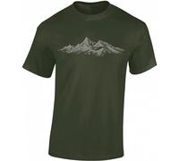 Baddery Camiseta de Senderismo para Hombre: Cumbres Alpinas - Camiseta de Escalada para Hombres - Regalo para Amantes del Senderismo - Equipo de Montañismo, militar, XXL
