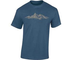 Baddery Camiseta de Senderismo para Hombre: Cumbres Alpinas - Camiseta de Escalada para Hombres - Regalo para Amantes del Senderismo - Equipo de Montañismo, azul vaquero, L