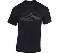 Baddery Camiseta de senderismo para hombre, diseño de cielo de montaña, Negro , L