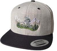 Baddery Gorra de bicicleta Flexfit Snapback: Mountain Ride - Gorra de ciclismo para hombre y mujer, Heather Grey-Black, Talla única