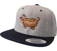 Baddery Gorra Flexfit Snapback - "Hot Dog" - Gorra bordada para hombre y mujer - Regalo para dueños de perros, Heather Grey-Black, Talla única