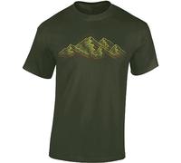 Baddery Wander - Camiseta para hombre - «Alpen» - Camiseta para excursionistas y escaladores con diseño de montaña, verde militar, L