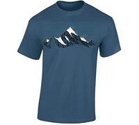Baddery Wander Camiseta para hombre - "Bergwind" - Regalo para excursionistas y escaladores con diseño de montaña, Denim Blue - Montaña, XL