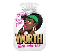 Baddie Know Your Worth - Botellas de agua caliente con cubierta suave, bolsa de botella de agua de 1 litro para calentador de abdomen
