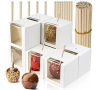 BadenBach Paquete de 40 cajas de papel kraft con agujeros y palos, 4 x 4 x 4 pulgadas, cajas de regalo de chocolate con ventana transparente para Navidad, fiesta, baby shower (blanco)