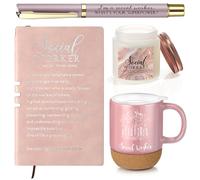Baderke 4 piezas de regalos para trabajadores sociales en rosa rubor, cuaderno A6, bolígrafo de cerámica, vela, taza de cerámica, regalo de agradecimiento para graduación para BSW MSW DSW