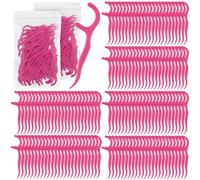 Baderke 600 palillos de hilo dental a granel, no rompibles, hilo dental para adultos, palillos de dientes, hilo dental para limpieza de dientes, hilo dental para viajes familiares (rosa intenso)