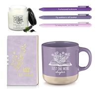 Baderke Regalos para amantes de los libros para mujeres y hombres, 6 piezas de accesorios de lectura A6, cuaderno A6, bolígrafo de cerámica, vela, club de libros, regalo para lector de gusanos de