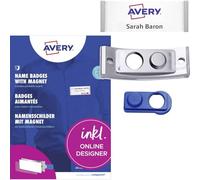 Badgepoint polar20 - Placa para nombre (68 x 22 mm, 5 placas con imán, antitorsión, con hoja de impresión para tarjetas de nombre y plantillas para imprimir, placas magnéticas para ropa), acero