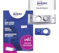 Badgepoint polar35 Placa para nombre (80 x 34 mm, 5 carteles con imán, antitorsión, con hoja de impresión para tarjetas de nombre y plantillas para imprimir, placas magnéticas para ropa), acero