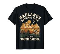 Badlands National Park South Dakota Retro Bisonte y Ram Art Camiseta