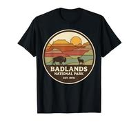 Badlands National Park Vintage Sunset Badge Bisonte y Oveja Camiseta