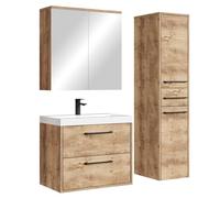 Badplaats Etna - Juego completo de muebles de baño con lavabo, armario con espejo y armario alto, 60 x 35 cm, color marrón
