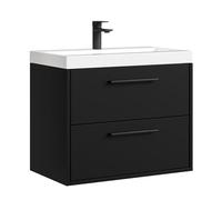 Badplaats Florence - Juego de muebles de baño con lavabo y armario bajo (60 x 35 cm), color negro mate