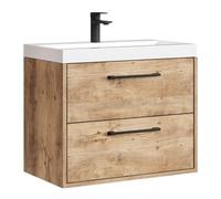 Badplaats Florence - Juego de muebles de baño con lavabo y armario bajo (60 x 35 cm, roble castaño), color marrón