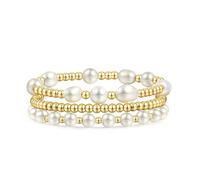 Badu Juego de pulseras de cuentas doradas para mujer, estilo bohemio, de cristal, apilables, con cadena de clip, joyería de moda, 7 Inch, Metal, Ágata