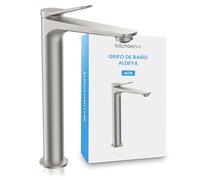 Bächlein Aldeya - Grifo de baño alto en diseño moderno, extraalto, monomando para lavabo con kit de montaje, grifo de baño de acero inoxidable cepillado
