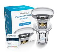 Bächlein Desagüe Universal con Rebosadero para Lavabo & Lavamanos - Válvula Pop Up Automática Cromada - Incl. 3 Juntas para Todo Tipo de Lavabos, Válvula de Desagüe - Instalación con Instrucciones