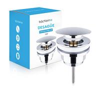 Bächlein Desagüe Universal con & sin Rebosadero (Ahorro de Espacio) para Lavabo & Lavamanos - Válvula Pop Up Automática Cromada incl. 3 Juntas para Todo Tipo de Lavabos - Instalación con Instrucciones