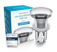 Bächlein Desagüe Universal sin Rebosadero para Lavabo & Lavamanos - Válvula Pop Up Automática Cromada - Incl. 3 Juntas para Todo Tipo de Lavabos, Válvula de Desagüe - Instalación con Instrucciones