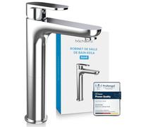 Bächlein Grifo alto para baño en diseño clásico - Mezclador monomando extra alto para lavabo con kit de montaje - Cromo - Clásico alto