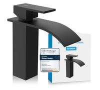 Bächlein Grifo de baño con diseño de cascada - Grifo monomando con cartucho de cerámica duradero y kit de montaje - Negro mate