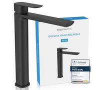 Bächlein Grifo de baño Mizarela alto en diseño clásico, monomando para lavabo con cartucho de cerámica duradero y kit de montaje, grifo de baño negro mate, caño plano