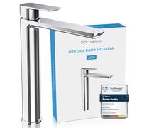 Bächlein Grifo de baño Mizarela alto en diseño clásico, monomando para lavabo con cartucho de cerámica duradero y kit de montaje, grifo de baño cromado - caño plano